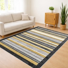Sarı ve Gri Çizgili Modern Salon Halısı Yıkanabilir Toz Tutmaz Kaymaz Tabanlı - SM-284