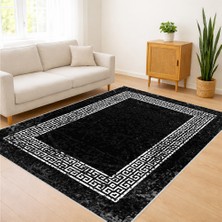 Siyah Zeminli Beyaz Bordürlü Salon Halısı Toz Tutmaz Kaymaz Tabanlı Modern Kontrast - SD-1079