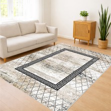 Açık Gri Tonlarda Klasik Çerçeveli Salon Halısı Yıkanabilir Toz Tutmaz Kaymaz Tabanlı - SM-146