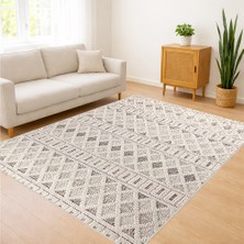 Bej Tonlarda Geometrik Dokulu Salon Halısı Yıkanabilir Toz Tutmaz Kaymaz Tabanlı Ferah Kullanım - RVG0534