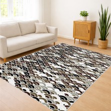 Siyah ve Beyaz Yoğun Desenli Salon Halısı Toz Tutmaz Kaymaz Tabanlı Modern Kontrast - SD-1145