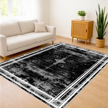 Siyah ve Gri Tonlarda Çerçeveli Modern Salon Halısı Yıkanabilir Antialerjik Kaymaz Tabanlı - FNL-460