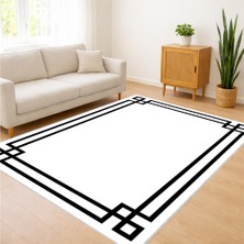 Beyaz Zeminli Siyah Çerçeveli Sade Salon Halısı Antialerjik Kaymaz Tabanlı Minimalist Görünüm - SM-298