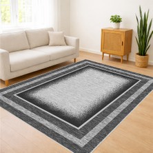 Gri Zeminli Koyu Çerçeveli Klasik Salon Halısı Toz Tutmaz Kaymaz Tabanlı Güçlü Stil - FNL-477