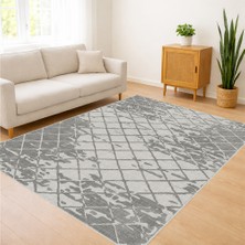 Gri Zeminli Çizgisel Modern Desenli Salon Halısı Yıkanabilir Antialerjik Kaymaz Tabanlı - FNL-480