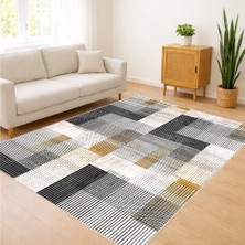 Sarı Gri ve Beyaz Tonlarda Blok Desenli Salon Halısı Yıkanabilir Antialerjik Kaymaz Tabanlı - FNL-420