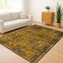 Sarı ve Siyah Tonlarda Soyut Desenli Salon Halısı Antialerjik Kaymaz Tabanlı Güçlü Stil - SM-605