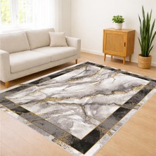 Beyaz ve Gri Tonlarda Mermer Efektli Modern Salon Halısı Yıkanabilir Kaymaz Tabanlı Ferah Görünüm - SM-659