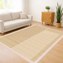 Krem Tonlarda Sade Dokulu Salon Halısı Toz Tutmaz Kaymaz Tabanlı Doğal ve Ferah Kullanım - FNL-341