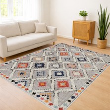 Renkli Geometrik Etnik Desenli Salon Halısı Yıkanabilir Toz Tutmaz Kaymaz Tabanlı - SM-325