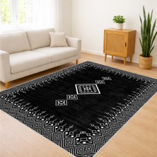 Siyah Zeminli Merkezi Motifli Klasik Salon Halısı Toz Tutmaz Kaymaz Tabanlı Asil Stil - SD-1108