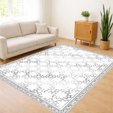 Beyaz Zeminli Gri Klasik Desenli Salon Halısı Yıkanabilir Antialerjik Kaymaz Tabanlı - SD-1111