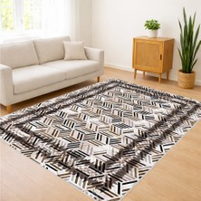 Siyah ve Beyaz Çizgisel Desenli Salon Halısı Yıkanabilir Antialerjik Kaymaz Tabanlı - SD-1141