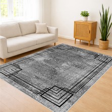 Gri ve Siyah Tonlarda Çerçeveli Salon Halısı Toz Tutmaz Kaymaz Tabanlı Modern Stil - SD-1134
