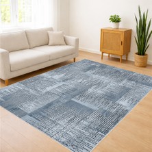 Mavi ve Gri Tonlarda Modern Eskitme Desenli Salon Halısı Antialerjik Kaymaz Tabanlı - SM-496