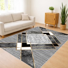 Siyah ve Gri Tonlarda Modern Blok Desenli Salon Halısı Antialerjik Kaymaz Tabanlı Güçlü ve Dinamik Görünüm - Sm-16