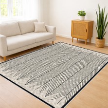 Bej ve Siyah Çizgili Modern Salon Halısı Yıkanabilir Kaymaz Tabanlı Dinamik Görünüm - SM-374