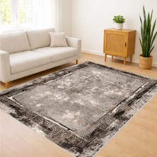 Antrasit Tonlarda Klasik Motifli Salon Halısı Toz Tutmaz Kaymaz Tabanlı Güçlü Görünüm - RVG0334