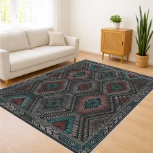 Gri ve Bordo Tonlarda Geometrik Desenli Salon Halısı Antialerjik Kaymaz Tabanlı - SM-271