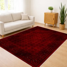 Koyu Kırmızı Klasik Desenli Salon Halısı Yıkanabilir Antialerjik Kaymaz Tabanlı Güçlü Görünüm - FNL-370