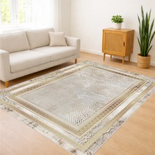 Açık Krem Zeminli Klasik Bordürlü Salon Halısı Antialerjik Kaymaz Tabanlı Zamansız Tasarım - FNL-382