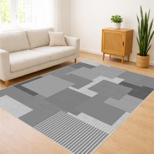 Gri Tonlarda Modern Blok Desenli Salon Halısı Yıkanabilir Toz Tutmaz Kaymaz Tabanlı - SM-303