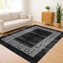 Siyah ve Gri Tonlarda Klasik Çerçeveli Salon Halısı Yıkanabilir Antialerjik Kaymaz Tabanlı - SD-1076