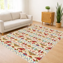 Renkli Etnik Figürlü Salon Halısı Yıkanabilir Kaymaz Tabanlı Enerjik ve Özgün Stil - SM-616