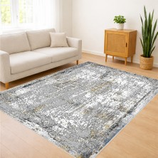 Gri Zeminli Modern Eskitme Desenli Salon Halısı Antialerjik Kaymaz Tabanlı - Sm-10