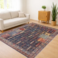 Renkli Etnik Desenli Salon Halısı Yıkanabilir Antialerjik Kaymaz Tabanlı Canlı Dekorasyon - FNL-422