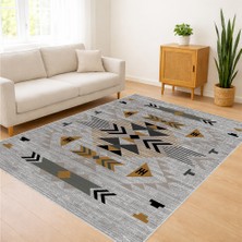 Açık Gri Zeminli Siyah Geometrik Desenli Salon Halısı Toz Tutmaz Kaymaz Tabanlı Modern Stil - SD-1104