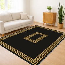 Siyah Zeminli Altın Çerçeveli Klasik Salon Halısı Yıkanabilir Kaymaz Tabanlı Asil Dekorasyon - SM-620
