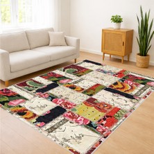 Renkli Patchwork Desenli Salon Halısı Antialerjik Kaymaz Tabanlı Canlı ve Modern Görünüm - SM-139