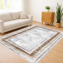 Krem Zeminli Çerçeveli Klasik Salon Halısı Yıkanabilir Kaymaz Tabanlı Zamansız Stil - FNL-451