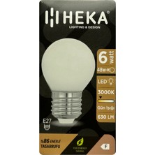 (1 Adet) Heka 6W (48W) 3000K (Sarı Işık) E27 Duylu Soft LED G45 Ampul