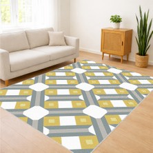 Sarı Gri ve Beyaz Tonlarda Geometrik Desenli Salon Halısı Antialerjik Kaymaz Tabanlı Modern Görünüm - SD-1154