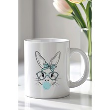 YasBey Design Sevimli Tavşan Desenli 330ML Baskılı Beyaz Seramik Kupa Bardak