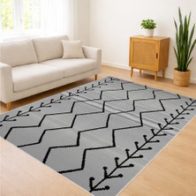 Bej ve Siyah Tonlarda Zigzag Desenli Salon Halısı Antialerjik Kaymaz Tabanlı Modern Stil - SM-397