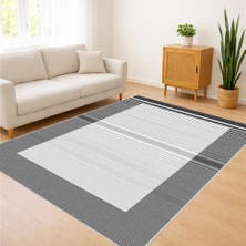 Açık Gri Zeminli Modern Çizgisel Salon Halısı Yıkanabilir Toz Tutmaz Kaymaz Tabanlı - SM-165