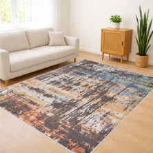 Gri ve Turuncu Tonlarda Modern Eskitme Desenli Oturma Odası Halısı Yıkanabilir Toz Tutmaz Kaymaz Tabanlı - FNL-214