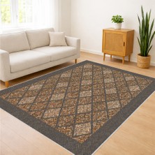 Kahverengi ve Lacivert Tonlarda Klasik Desenli Salon Halısı Yıkanabilir Toz Tutmaz Kaymaz Tabanlı - SM-264