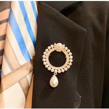 Rachel Silver Incili Zirkon Taşlı Altın Renk Broş