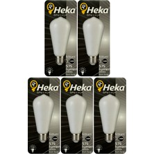 (5 Adet) Heka 6W (46W) 3000K (Sarı Işık) E27 Duylu Soft LED ST64 Filament Ampul