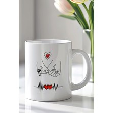 YasBey Design Aşk ve Kalp Atışı Temalı 330ML Baskılı Beyaz Seramik Kupa Bardak