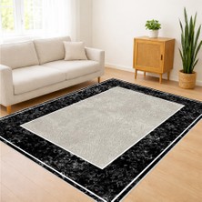 Siyah Zeminli Açık Merkezli Klasik Salon Halısı Yıkanabilir Toz Tutmaz Kaymaz Tabanlı - SM-337