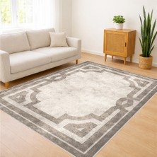 Krem ve Gri Tonlarda Çerçeveli Salon Halısı Antialerjik Kaymaz Tabanlı Dengeli ve Şık Görünüm - FNL-331