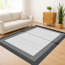 Açık Gri ve Koyu Gri Çerçeveli Salon Halısı Antialerjik Kaymaz Tabanlı Sade Görünüm - SM-166