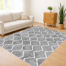 Gri Zeminli Zigzag Desenli Salon Halısı Antialerjik Kaymaz Tabanlı Dinamik Stil - SM-168