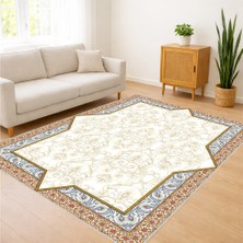 Krem Zeminli Altın Motifli Klasik Salon Halısı Toz Tutmaz Kaymaz Tabanlı Zarif Stil - SD-1140