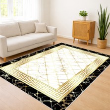 Siyah Zeminli Altın Çerçeveli Klasik Salon Halısı Yıkanabilir Toz Tutmaz Kaymaz Tabanlı Lüks Görünüm - SM-159